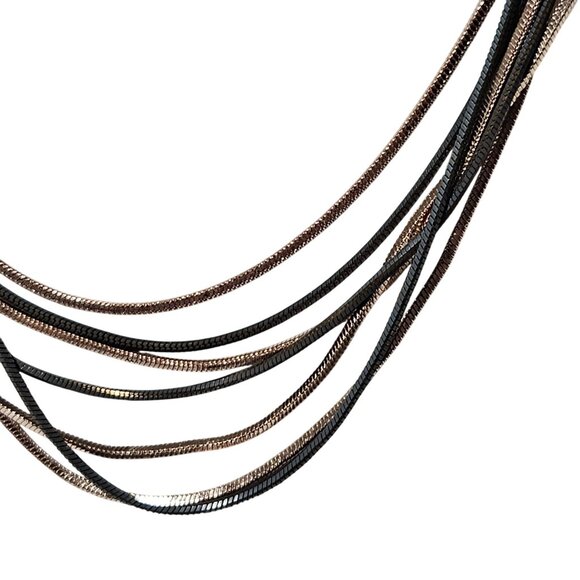 Elegant Multi-Strand Rose Gold Black Snake Chain Statement Necklace Holiday - Picture 2 of 5